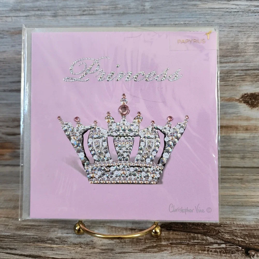 Papyrus Christopher Vine Princess Birthday Card Rhinestone Crown Pink New